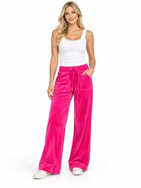 Jade Fancy Hot Pink Velour Wide Leg Lounge Pants Size M NWT